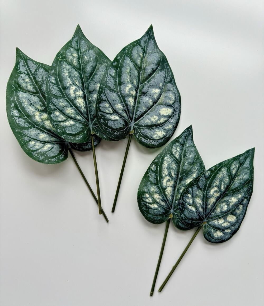 Artificial Piper Ornatum Leaves Floral Picks Set of 30 Bulk Silk Celebes Pepper